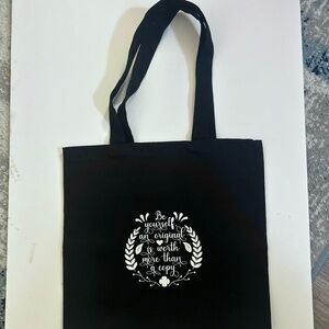Black Canvas Tote Bag With Inspirational Words!  13”x13”